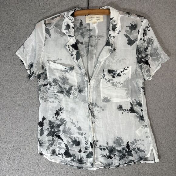 Cloth & Stone Anthropologie Womens Blouse Size XS Lightweight Sheer Boho Florals - Picture 1 of 14